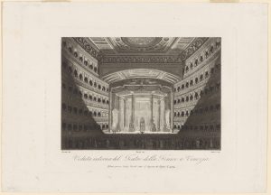 Antica incisione del Gran Teatro La Fenice di Venezia