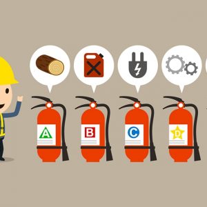 Illustrazione che mostra i vari tipi di estintori antincendio in base alla tipologia di incendio