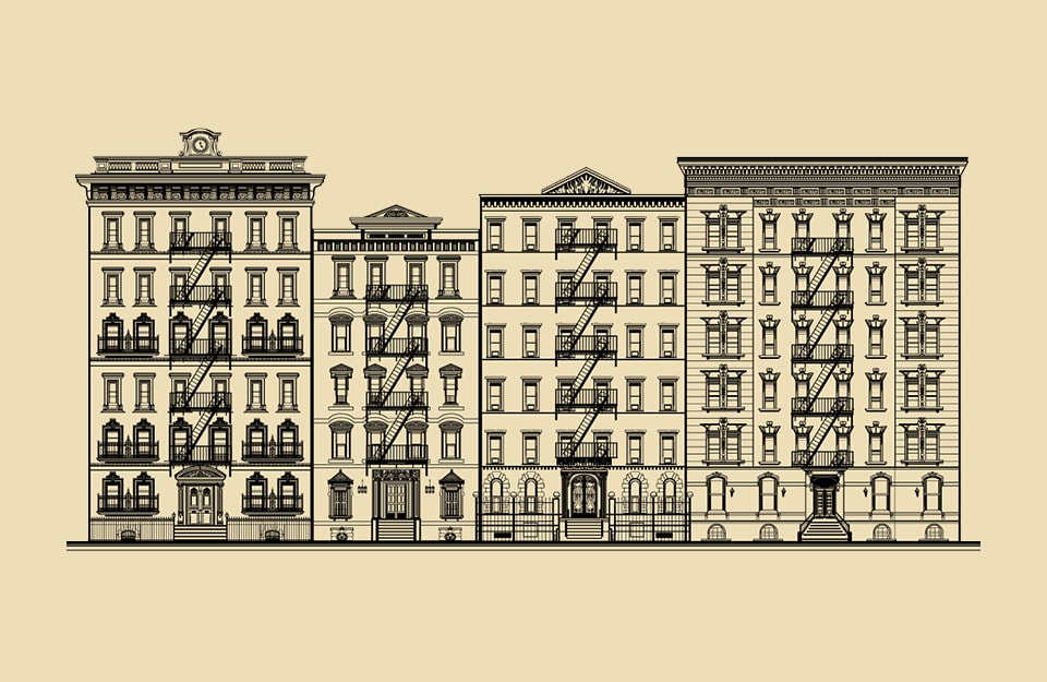 Illustrazione di edifici di New York dell'800