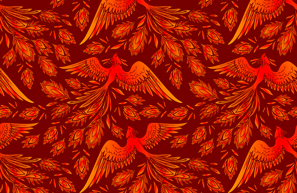 Pattern con uccelli di fuoco della tradizione slava