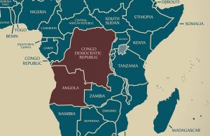 Mappa dell'Africa Centrale con evidenziate l'Angola e la Repubblica Democratica del Congo