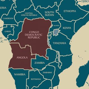 Mappa dell'Africa Centrale con evidenziate l'Angola e la Repubblica Democratica del Congo