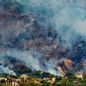 Incendio forestale sulle montagne dietro a Ventimiglia, in Liguria, nel settembre del 2015