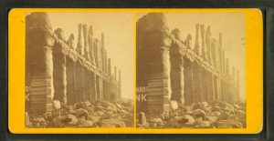 Una stereografia dell'epoca mostra le rovine dopo l'incendio di Boston del 1872