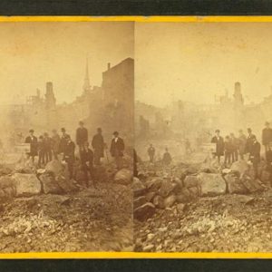 Una stereografia mostra le rovine dopo l'incendio di Boston del 1872