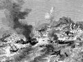 Un'incisione del '700 in cui è rappresentato il terremoto con lo tsunami e gli incendi di Lisbona del 1755