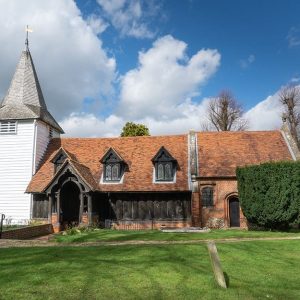 La chiesa di Greensted, nel Regno Unito, vista da davanti