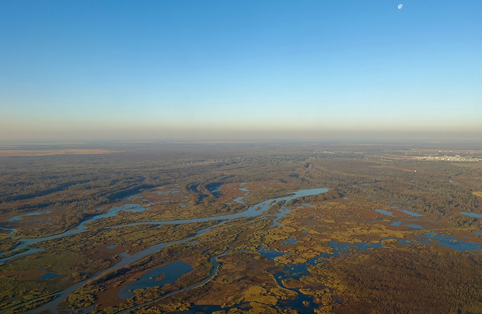 Vista dall'alto sulle paludi del delta del Mississippi, in Louisiana, vicino a New Orleans