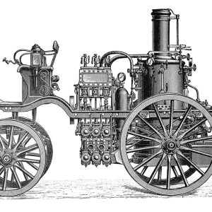 Disegno di un'autopompa dei vigili del fuoco di inizio '900